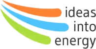 Logo mit drei geschwungenen Linien in Orange, Blau und Grün neben dem Text 'ideas into energy'.